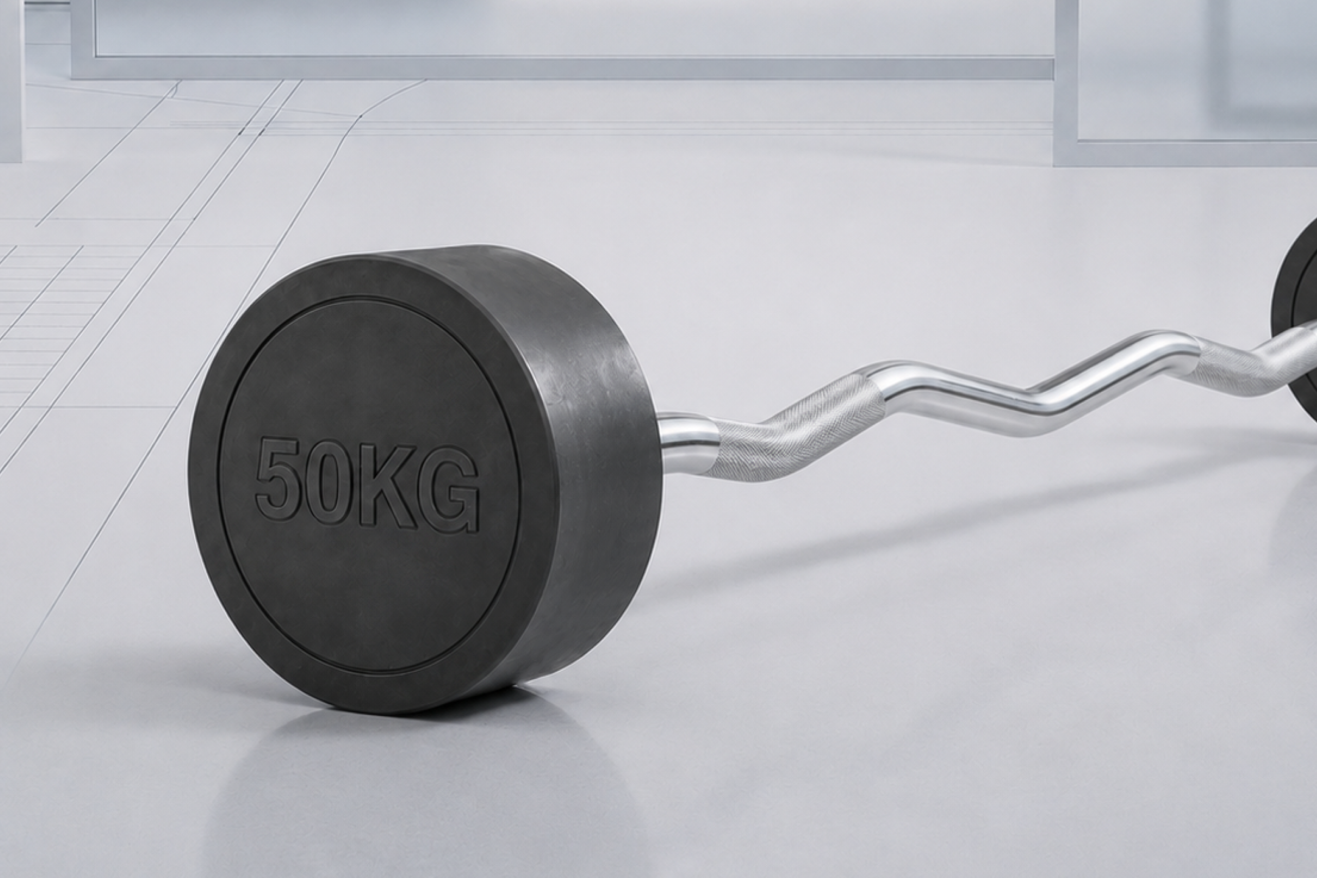 Штанга неразборная обрезиненная 50 кг. Изогнутый гриф. VictoryFit VF-DX5500