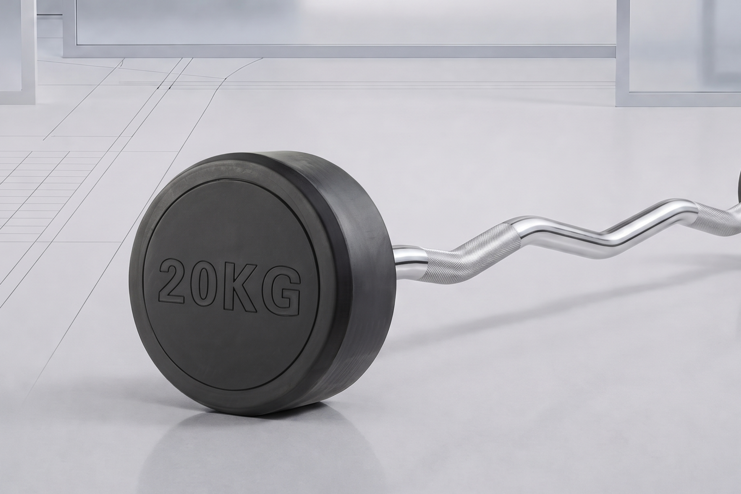 Штанга неразборная обрезиненная 20 кг. Изогнутый гриф. VictoryFit VF-DX5200