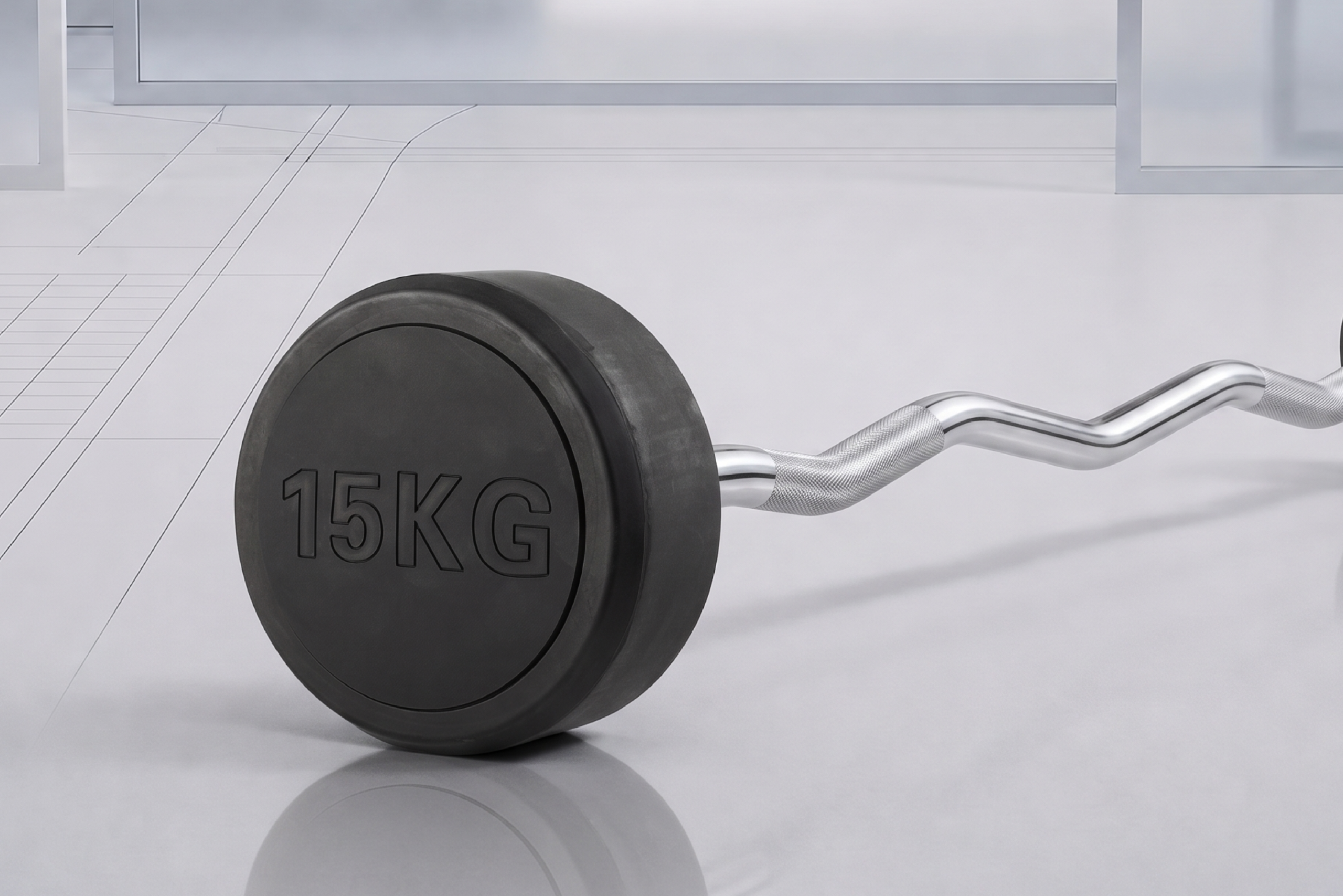 Штанга неразборная обрезиненная 15 кг. Изогнутый гриф. VictoryFit VF-DX5150