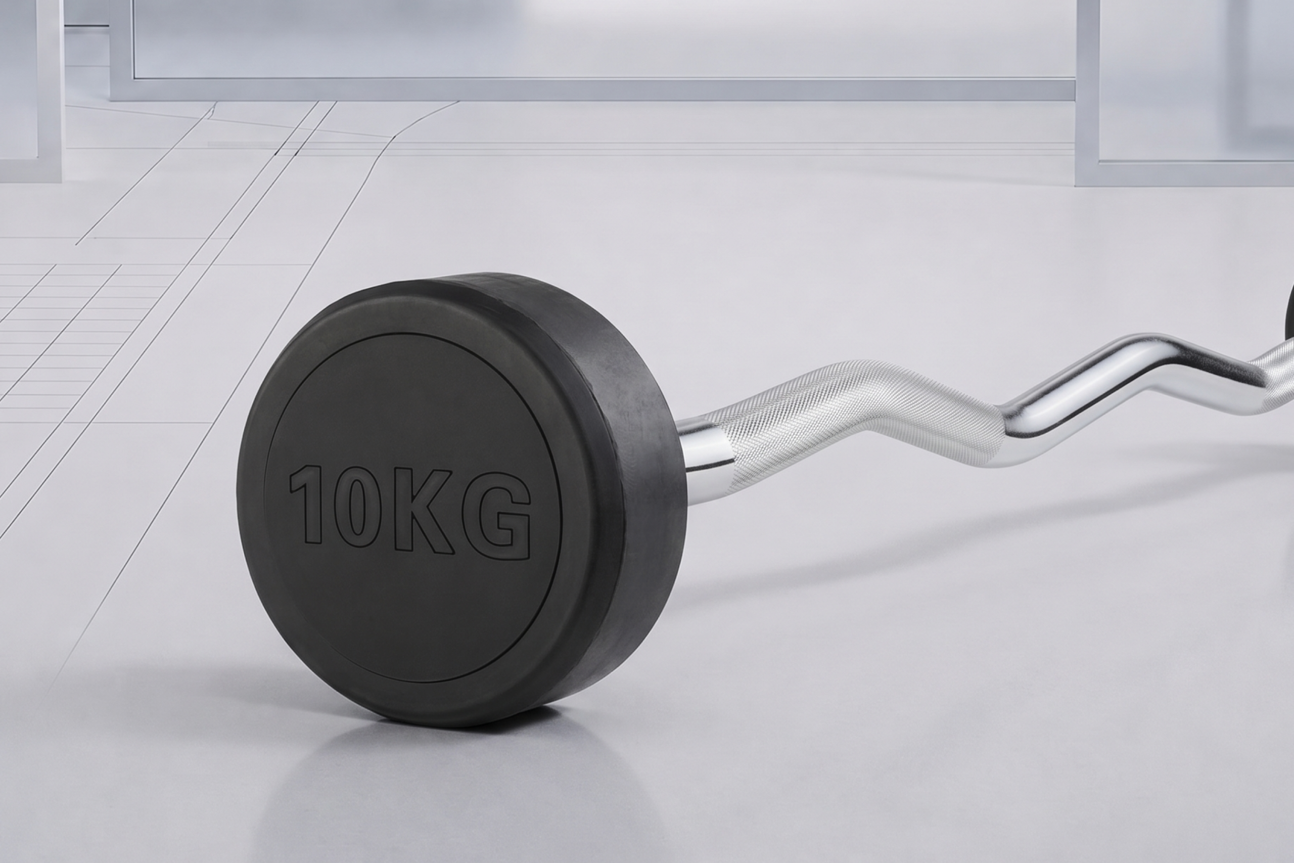 Штанга неразборная обрезиненная 10 кг. Изогнутый гриф. VictoryFit VF-DX5100