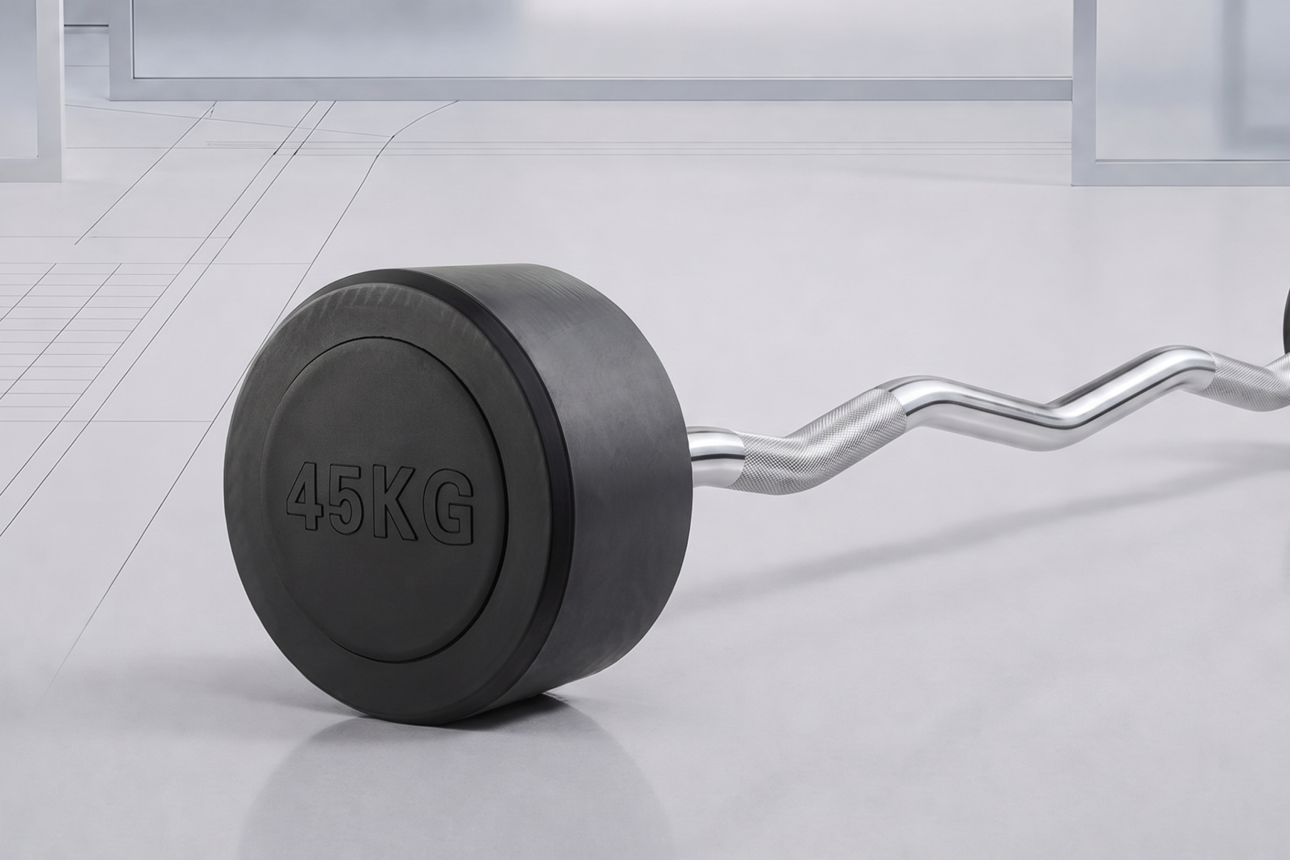 Штанга неразборная обрезиненная 45 кг. Изогнутый гриф. VictoryFit VF-DX5450