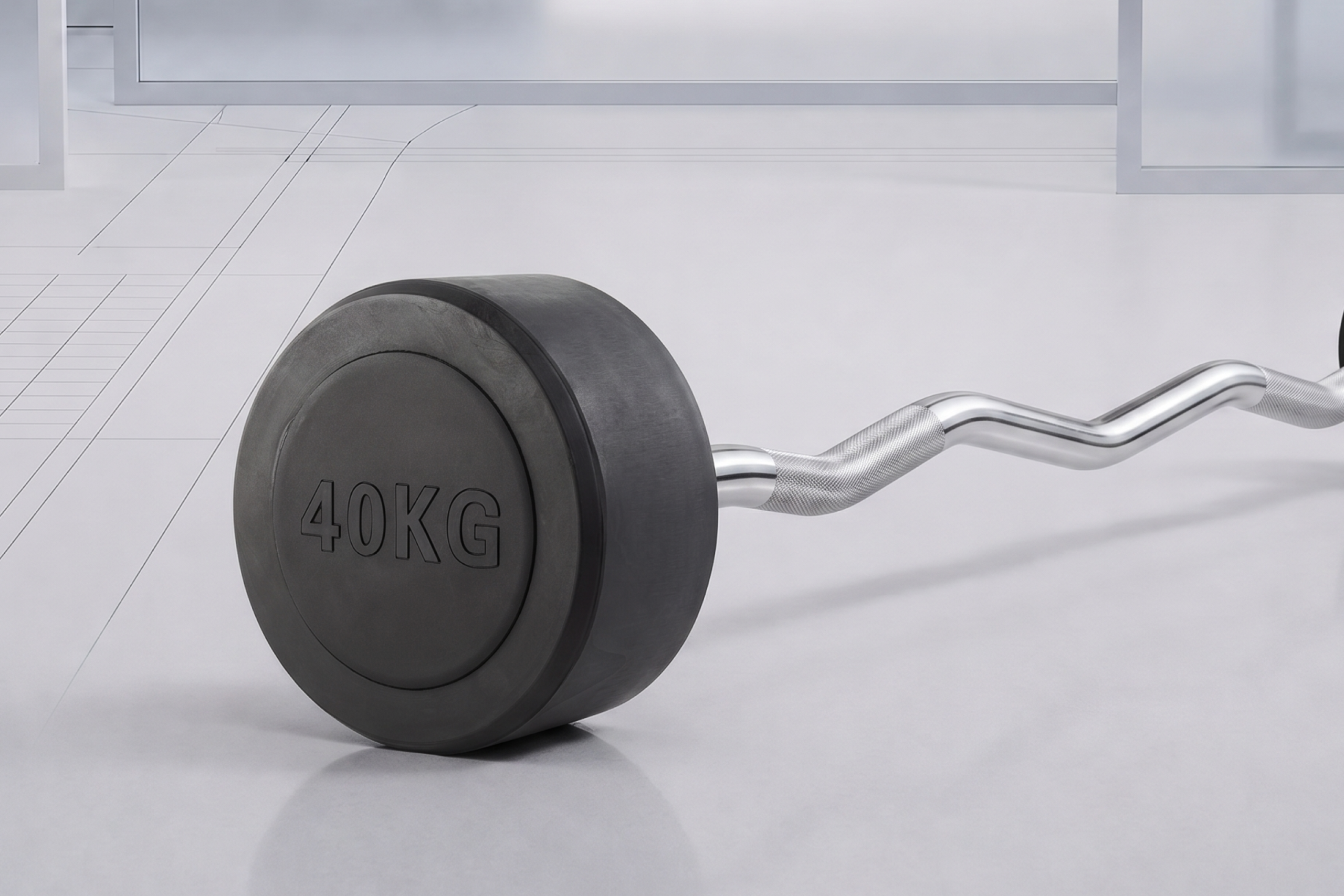 Штанга неразборная обрезиненная 40 кг. Изогнутый гриф. VictoryFit VF-DX5400